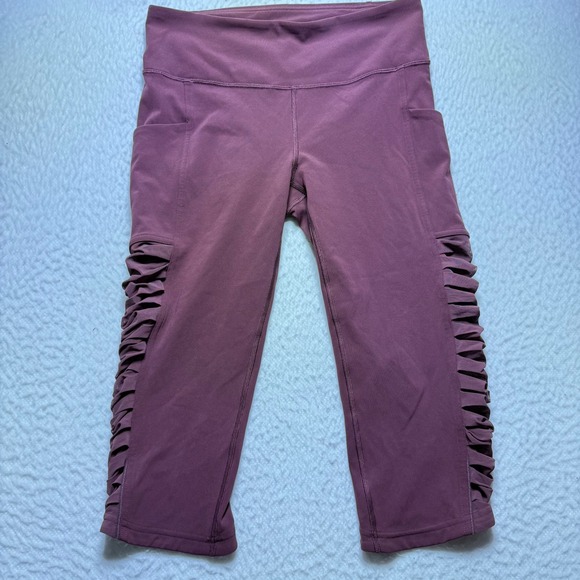lululemon athletica Pants - Lululemon leggings women 6 maroon Athletica Yoga Crop Ruched Side Pockets Purple